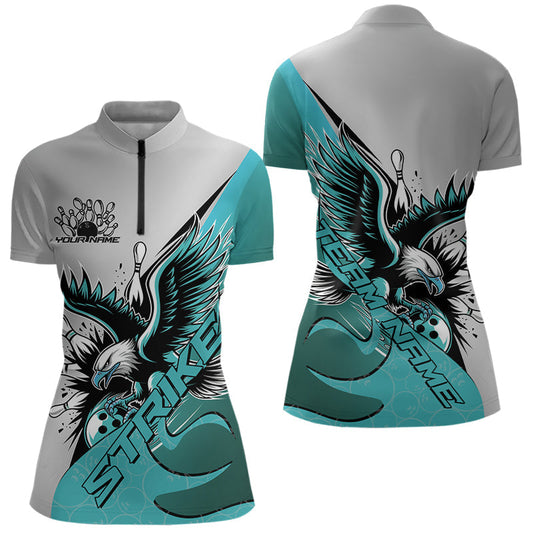 Maßgeschneidertes blaues Adler-Bowling-Team Damen-Quarter-Zip-Shirt, Bowling-Team-Shirt Bowlers-Outfit IPHW8755