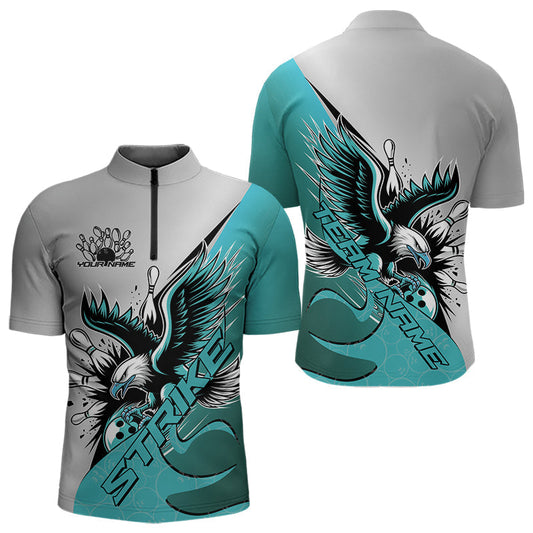 Maßgeschneidertes blaues Adler-Bowling-Team Herren-Quarter-Zip-Shirt, Adler-Bowlingliga-Shirt Bowlers-Outfit IPHW8755