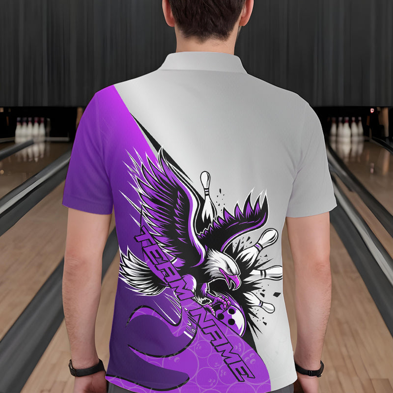 Individuelle Lila-Adler-Bowling-Team Herren-Poloshirts, Adler-Bowling-Liga-Shirt Bowlers Outfit IPHW8756
