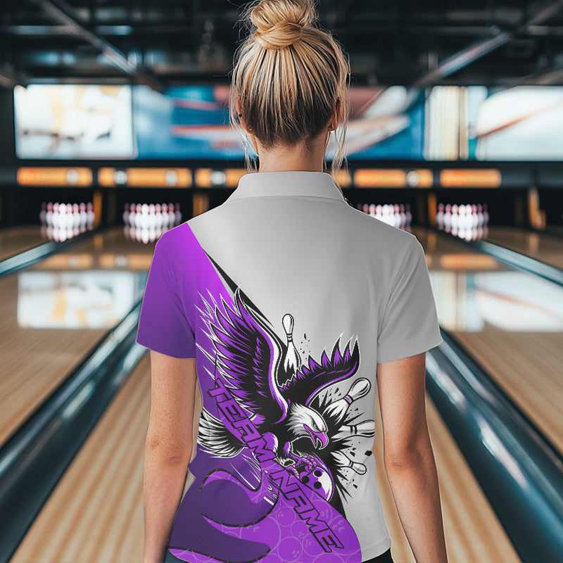 Individuelle Lila-Adler-Bowling-Team Damen-Poloshirts, Bowling-Liga-Shirt Bowlers Outfit IPHW8756