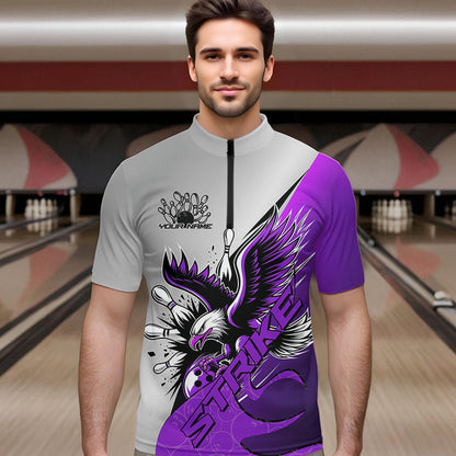 Individuelle Lila-Adler-Bowling-Team Herren-Quarter-Zip-Shirts, Adler-Bowling-Liga-Shirt Bowlers Outfit IPHW8756