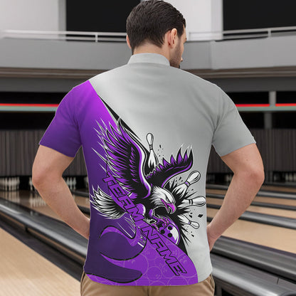 Individuelle Lila-Adler-Bowling-Team Herren-Quarter-Zip-Shirts, Adler-Bowling-Liga-Shirt Bowlers Outfit IPHW8756