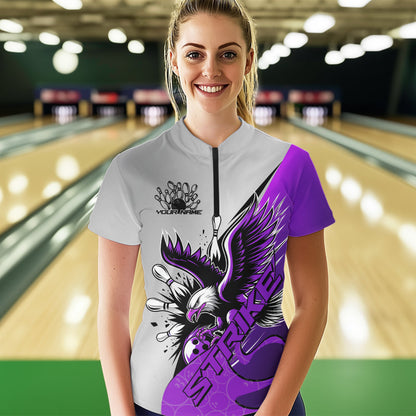 Individuelle Lila-Adler-Bowling-Team Damen-Quarter-Zip-Shirt, Bowling-Team-Shirt Bowlers Outfit IPHW8756