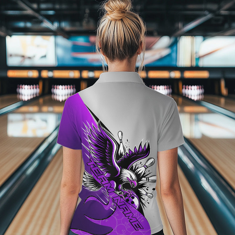 Individuelle Lila-Adler-Bowling-Team Damen-Quarter-Zip-Shirt, Bowling-Team-Shirt Bowlers Outfit IPHW8756