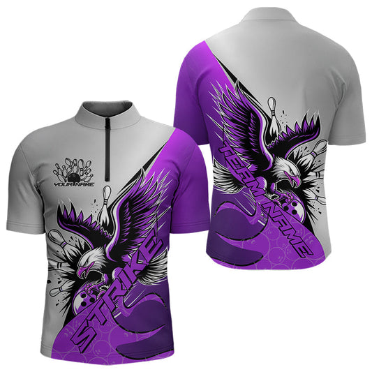 Individuelle Lila-Adler-Bowling-Team Herren-Quarter-Zip-Shirts, Adler-Bowling-Liga-Shirt Bowlers Outfit IPHW8756