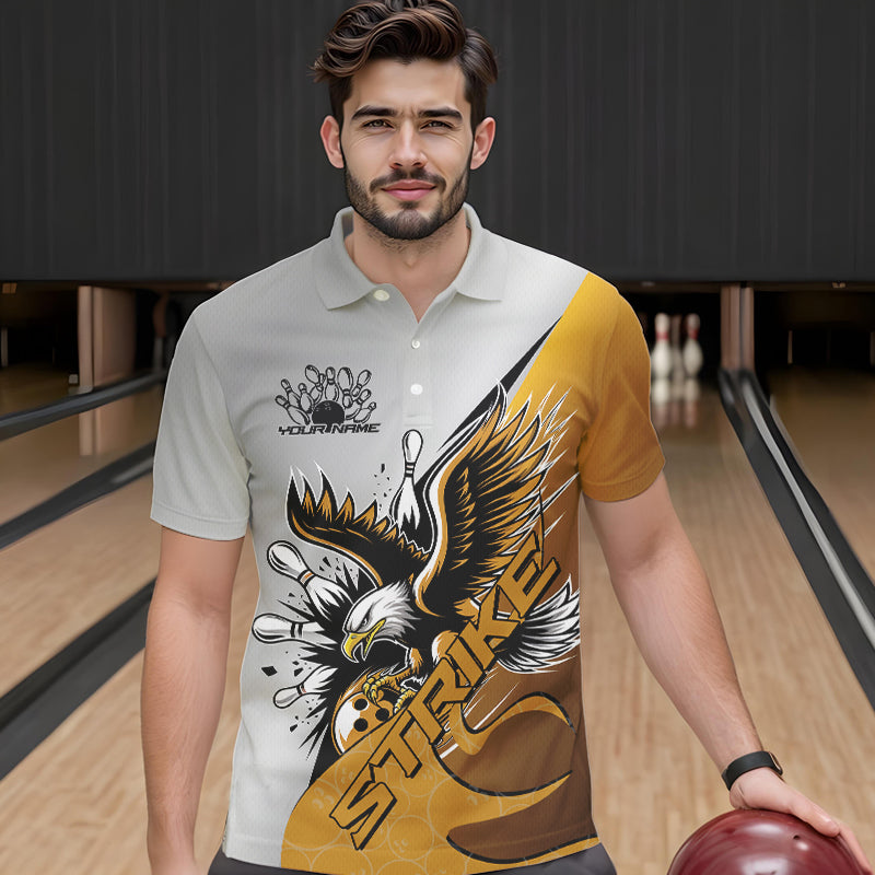 Kundenspezifische Gelbe Adler Bowling Team Herren-Poloshirts, Adler Bowling Liga Shirt Bowlers Outfit IPHW8757