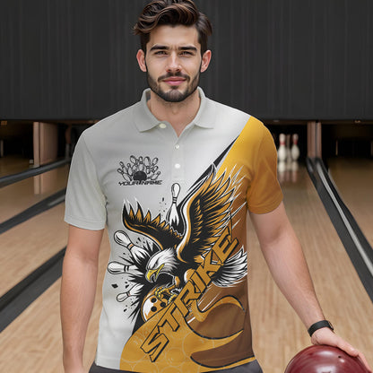 Kundenspezifische Gelbe Adler Bowling Team Herren-Poloshirts, Adler Bowling Liga Shirt Bowlers Outfit IPHW8757