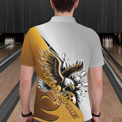 Kundenspezifische Gelbe Adler Bowling Team Herren-Poloshirts, Adler Bowling Liga Shirt Bowlers Outfit IPHW8757