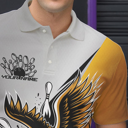 Kundenspezifische Gelbe Adler Bowling Team Herren-Poloshirts, Adler Bowling Liga Shirt Bowlers Outfit IPHW8757