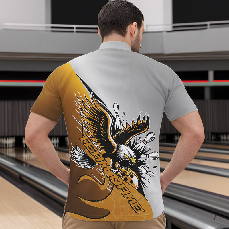 Kundenspezifische Gelbe Adler Bowling Team Herren-Quarter-Zip-Shirts, Adler Bowling Liga Shirt Bowlers Outfit IPHW8757