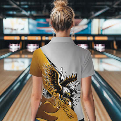 Kundenspezifische Gelbe Adler Bowling Team Damen-Quarter-Zip-Shirt, Bowling Team Shirt Bowlers Outfit IPHW8757