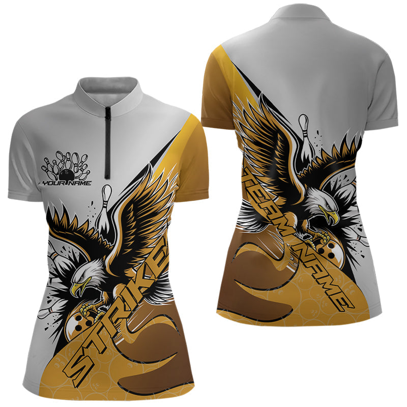 Kundenspezifische Gelbe Adler Bowling Team Damen-Quarter-Zip-Shirt, Bowling Team Shirt Bowlers Outfit IPHW8757