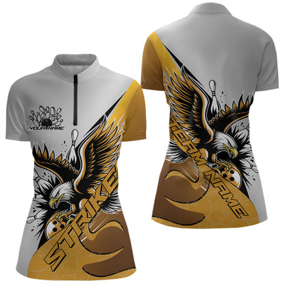 Kundenspezifische Gelbe Adler Bowling Team Damen-Quarter-Zip-Shirt, Bowling Team Shirt Bowlers Outfit IPHW8757