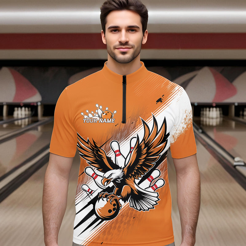 Individuelle Orange Adler Bowling-Trikots, Adler Bowling Herren-Quarter-Zip-Shirts Team-Bowlers-Uniform IPHW8787