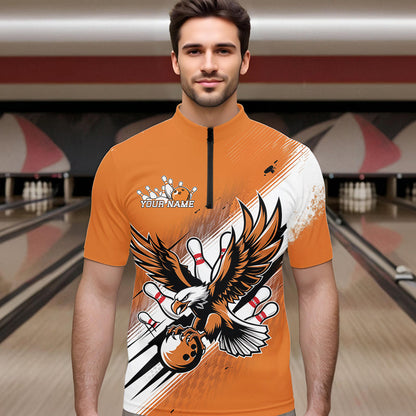 Individuelle Orange Adler Bowling-Trikots, Adler Bowling Herren-Quarter-Zip-Shirts Team-Bowlers-Uniform IPHW8787