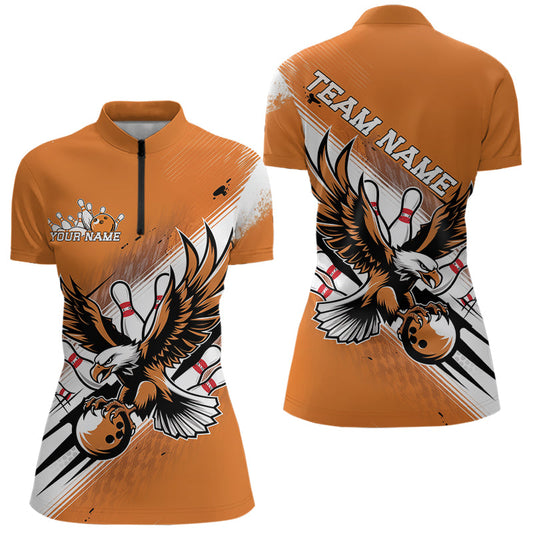 Individuelle Orange Bowling-Trikots, Adler Bowling Damen-Quarter-Zip-Shirts Team-Bowlers-Uniform IPHW8787