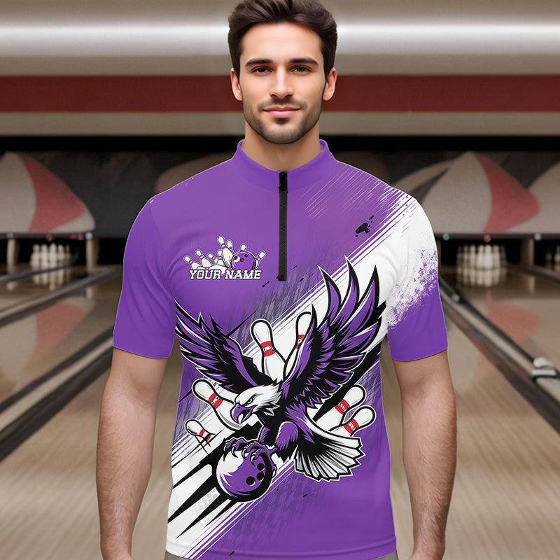 Individuelle Lila Adler Bowling-Trikots, Adler Bowling Herren-Quarter-Zip-Shirts Team-Bowlers-Uniform IPHW8788