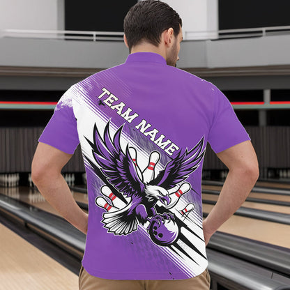 Individuelle Lila Adler Bowling-Trikots, Adler Bowling Herren-Quarter-Zip-Shirts Team-Bowlers-Uniform IPHW8788