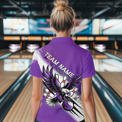Individuelle Lila Bowling-Trikots, Adler Bowling Damen-Quarter-Zip-Shirts Team-Bowlers-Uniform IPHW8788
