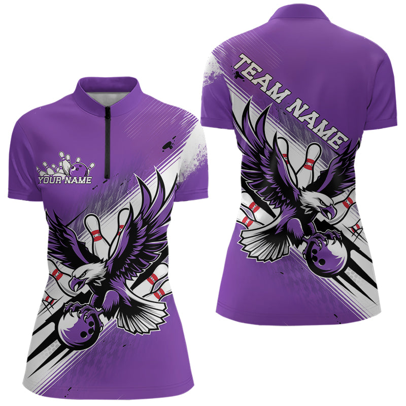 Individuelle Lila Bowling-Trikots, Adler Bowling Damen-Quarter-Zip-Shirts Team-Bowlers-Uniform IPHW8788