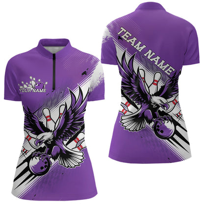 Individuelle Lila Bowling-Trikots, Adler Bowling Damen-Quarter-Zip-Shirts Team-Bowlers-Uniform IPHW8788