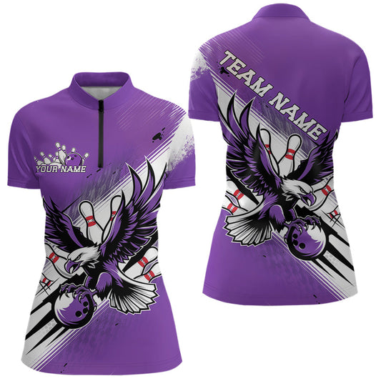 Individuelle Lila Bowling-Trikots, Adler Bowling Damen-Quarter-Zip-Shirts Team-Bowlers-Uniform IPHW8788