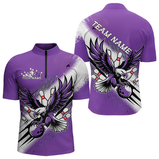 Individuelle Lila Adler Bowling-Trikots, Adler Bowling Herren-Quarter-Zip-Shirts Team-Bowlers-Uniform IPHW8788