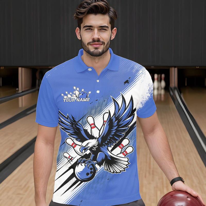 Individuelle Blaue Adler Bowling-Trikots, Adler Bowling Herren-Poloshirts Team-Uniform Bowlers Outfit IPHW8789