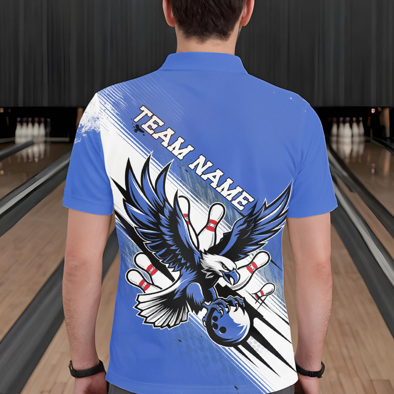 Individuelle Blaue Adler Bowling-Trikots, Adler Bowling Herren-Poloshirts Team-Uniform Bowlers Outfit IPHW8789