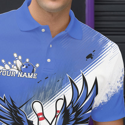 Individuelle Blaue Adler Bowling-Trikots, Adler Bowling Herren-Poloshirts Team-Uniform Bowlers Outfit IPHW8789