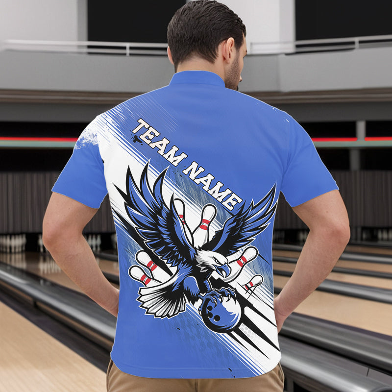 Individuelle Blaue Adler Bowling-Trikots, Adler Bowling Herren-Quarter-Zip-Shirts Team-Uniform Bowlers Outfit IPHW8789