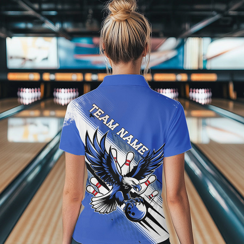 Individuelle Blaue Bowling-Trikots, Adler Bowling Damen-Quarter-Zip-Shirts Team-Bowlers-Uniform IPHW8789