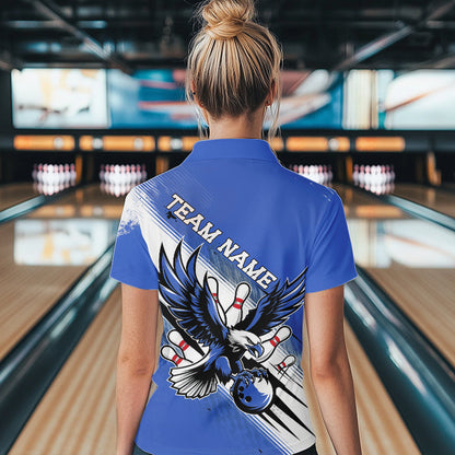 Individuelle Blaue Bowling-Trikots, Adler Bowling Damen-Quarter-Zip-Shirts Team-Bowlers-Uniform IPHW8789