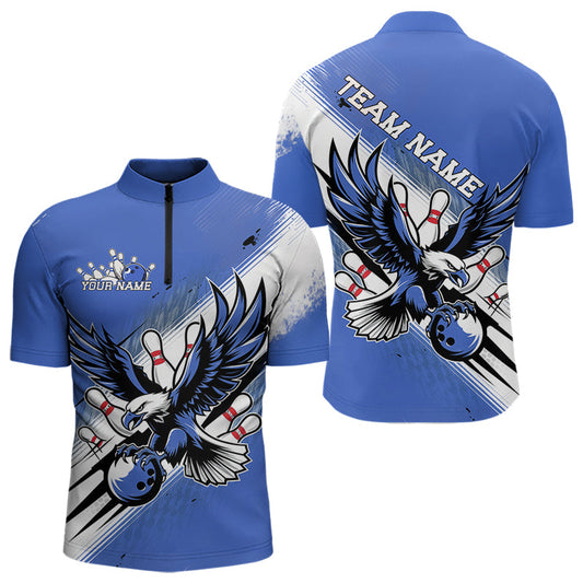 Individuelle Blaue Adler Bowling-Trikots, Adler Bowling Herren-Quarter-Zip-Shirts Team-Uniform Bowlers Outfit IPHW8789