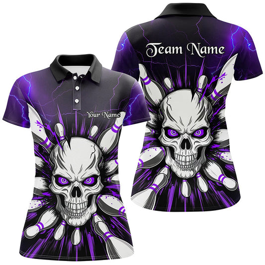 Lila Blitz "Thunder Lightning" Schädel-Bowlinghemd für Damen, Halloween-Bowlingteam-Polohemd IPHW6762