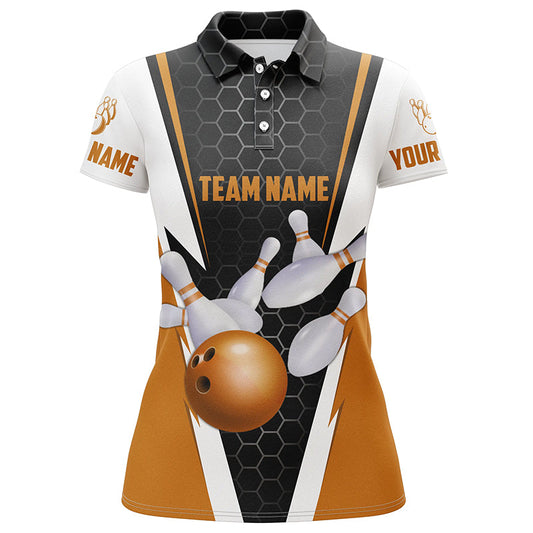 Bowlinghemden für Damen, individueller Name und Teamname, Strike Bowlingkugel und Pins, Team-Bowlinghemden IPHW4946