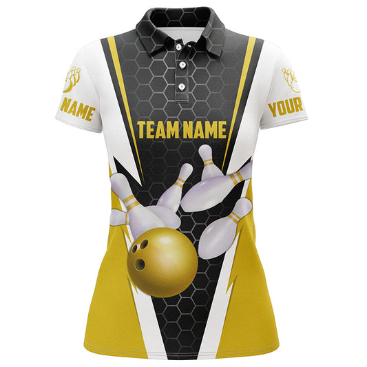 Bowlinghemden für Damen, individueller Name und Teamname, Strike Bowlingkugel und Pins, Team-Bowlinghemden IPHW4947