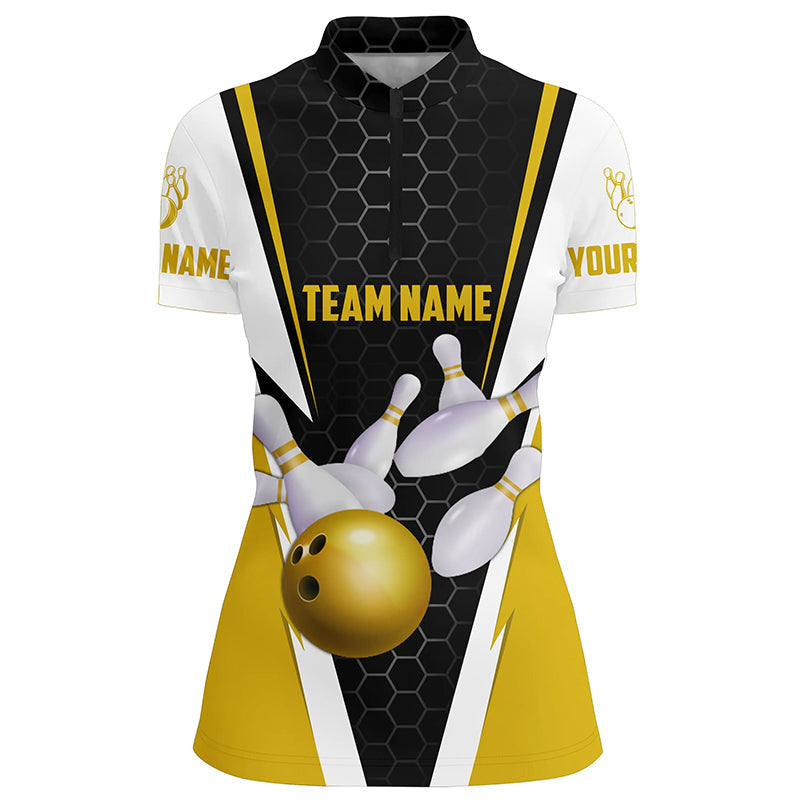 Bowlinghemden für Damen, individueller Name und Teamname, Strike Bowlingkugel und Pins, Team-Bowlinghemden IPHW4947