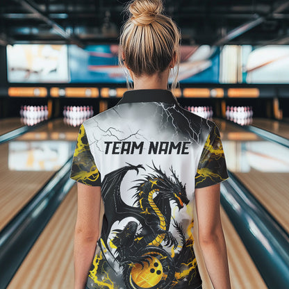 Schwarzgoldene „Donner Blitz“ individuelle Drachen-Bowlinghemden für Damen, Bowlingligahemden IPHW7061