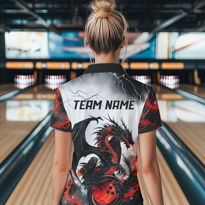 Schwarzrote „Donner Blitz“ individuelle Drachen-Bowlinghemden für Damen, Bowlingligahemden IPHW7063