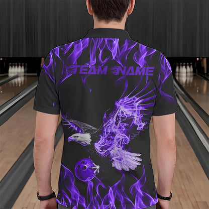 Individuelle Schwarz-Lila Flammen-Adler Bowling-Team Herren-Poloshirts, Adler Bowling Liga Shirt IPHW8790