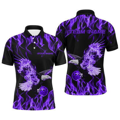 Individuelle Schwarz-Lila Flammen-Adler Bowling-Team Herren-Poloshirts, Adler Bowling Liga Shirt IPHW8790