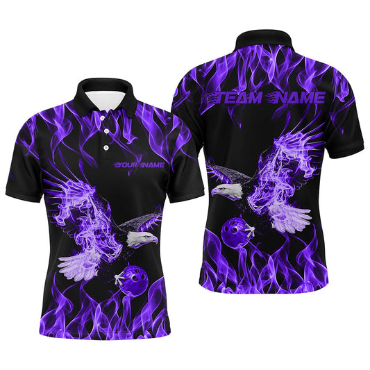 Individuelle Schwarz-Lila Flammen-Adler Bowling-Team Herren-Poloshirts, Adler Bowling Liga Shirt IPHW8790