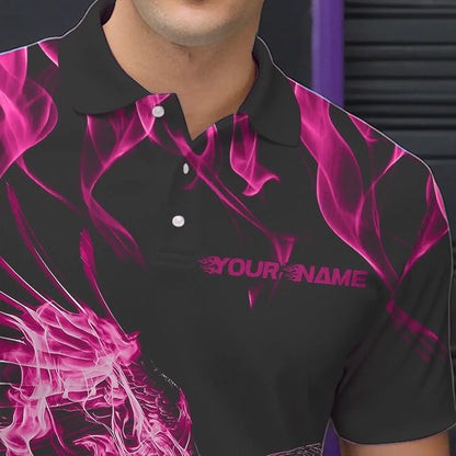 Individuelle Schwarz-Rosa Flammen-Adler Bowling-Team Herren-Poloshirts, Adler Bowling Liga Shirt IPHW8791