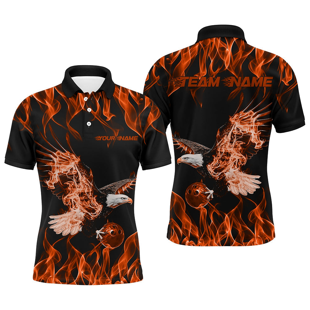 Maßgeschneiderte Schwarz-Orange Flammen-Adler Bowling-Team Herren-Poloshirts, Adler-Bowling-Liga-Shirt IPHW8792