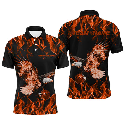 Maßgeschneiderte Schwarz-Orange Flammen-Adler Bowling-Team Herren-Poloshirts, Adler-Bowling-Liga-Shirt IPHW8792