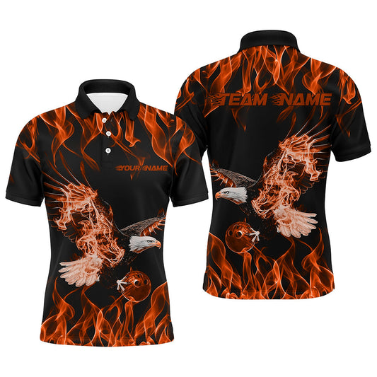 Maßgeschneiderte Schwarz-Orange Flammen-Adler Bowling-Team Herren-Poloshirts, Adler-Bowling-Liga-Shirt IPHW8792