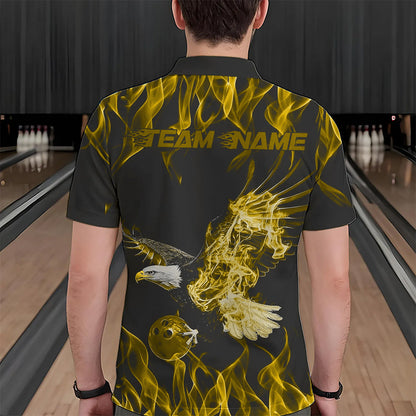Maßgeschneiderte Schwarz-Gelb Flammen-Adler Bowling-Team Herren-Poloshirts, Adler-Bowling-Liga-Shirt IPHW8793