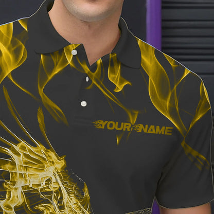 Maßgeschneiderte Schwarz-Gelb Flammen-Adler Bowling-Team Herren-Poloshirts, Adler-Bowling-Liga-Shirt IPHW8793