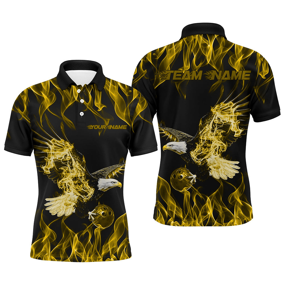 Maßgeschneiderte Schwarz-Gelb Flammen-Adler Bowling-Team Herren-Poloshirts, Adler-Bowling-Liga-Shirt IPHW8793